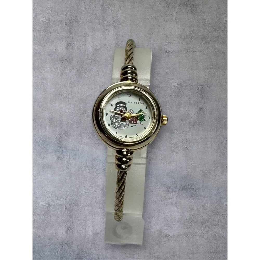 Kim Rogers Snowman Watch Womens Silver Tone Holiday Good Twisted Cable Cuff